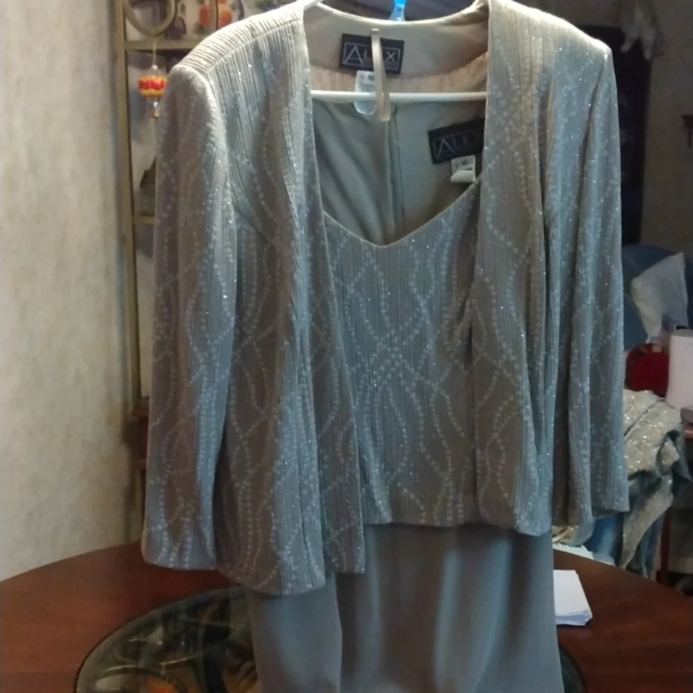 Dress With Jacket 92% Acetate/8% Spandex Evening Dress